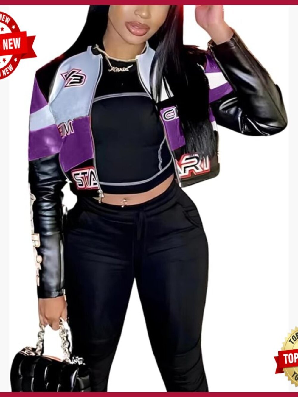 Faux Leather Moto Jacket Women's Zipper Bomber Coat Regular Fit